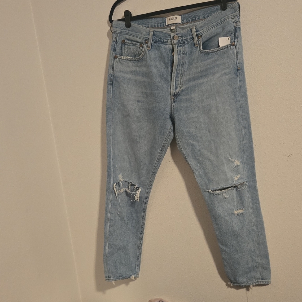 Agolde Light Blue Distressed High-Rise Jeans